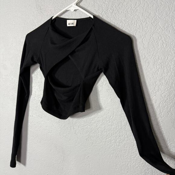 ALIX NYC Black Malone Cut Out Ribbed Stretch-Modal Long Sleeve - Picture 3 of 6